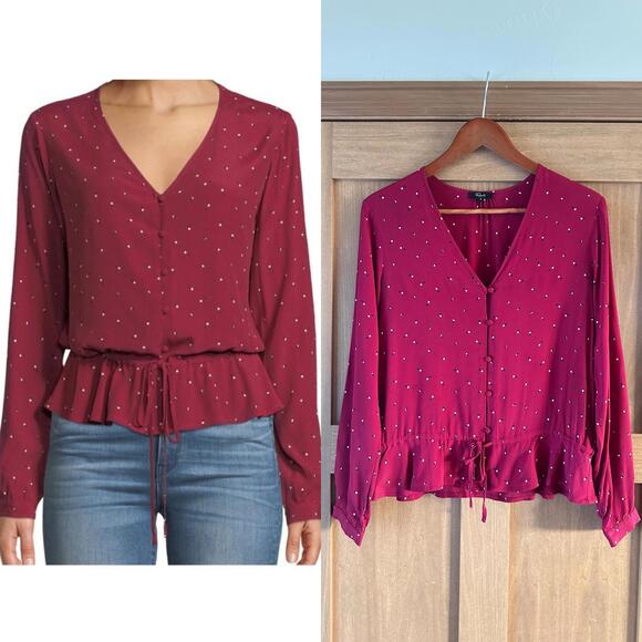 Rails Tops - Rails Beaux Button-front Peplum Top In Rouge Offset Dot Women’s size Small